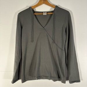 REI Women's Coolmax Gray Faux Wrap Hooded Sweater Top